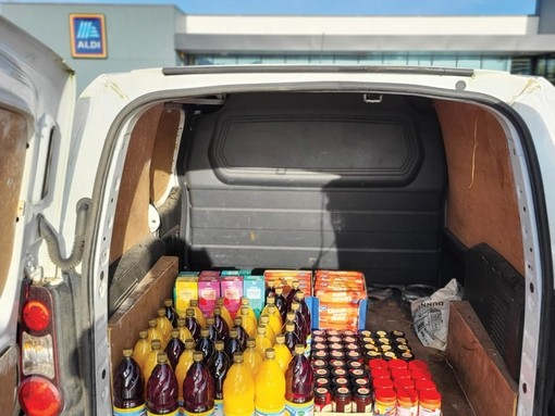 Aldi supplies in the back of a donkey sanctuary van